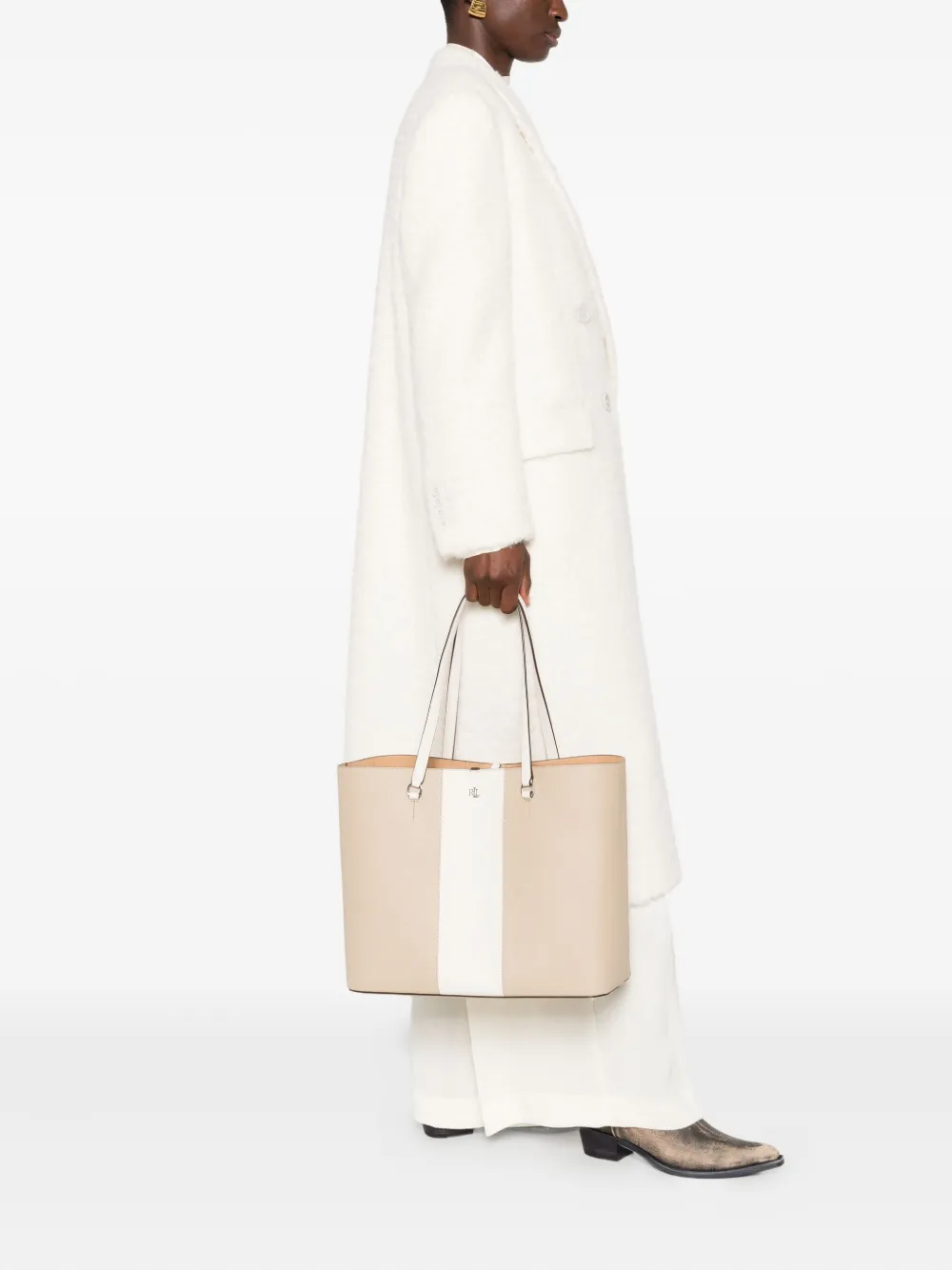 Lauren Ralph Lauren large Karly panelled leather tote bag - Beige