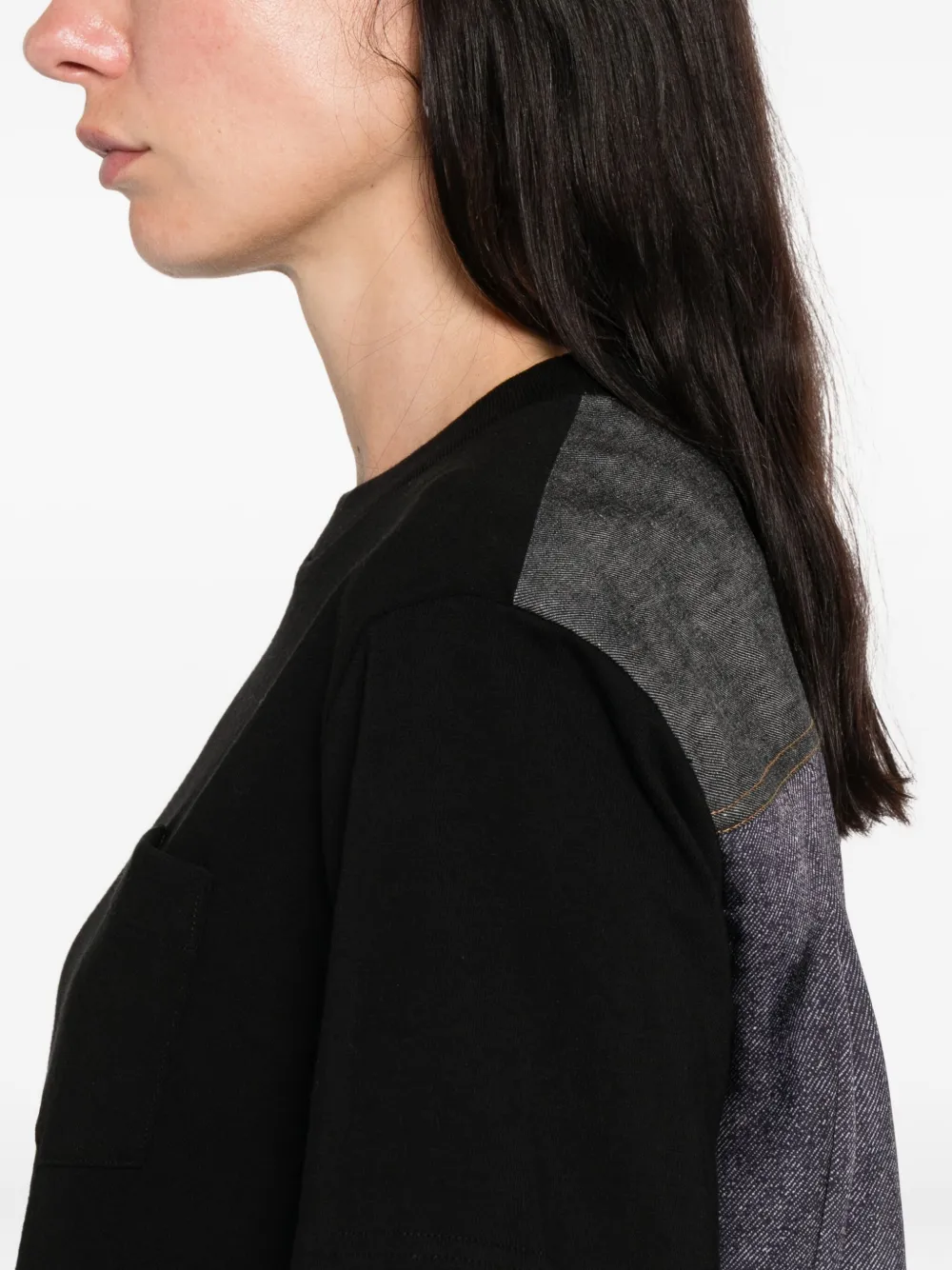 sacai layered crew-neck T-shirt Zwart