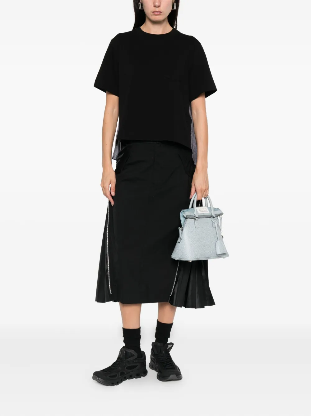sacai layered crew-neck T-shirt Zwart