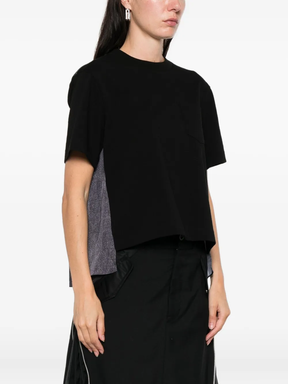 sacai layered crew-neck T-shirt Zwart