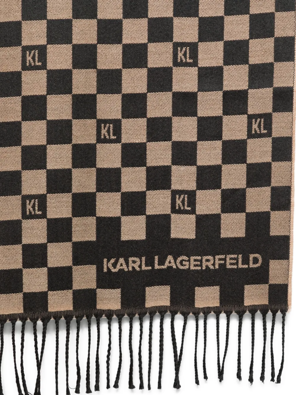 Karl Lagerfeld check-pattern fringed scarf - Bruin