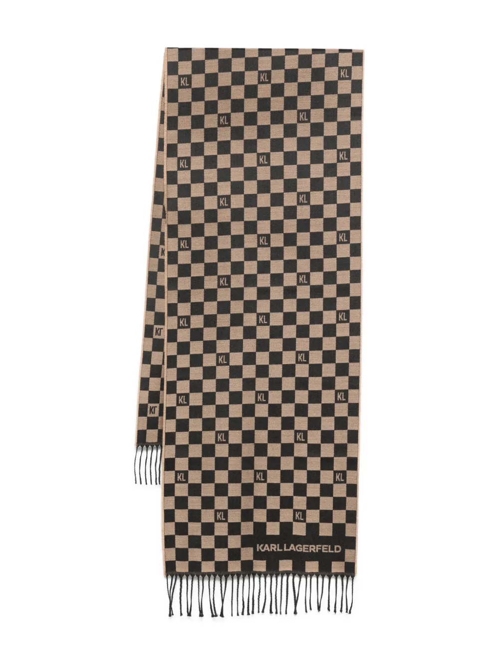 Karl Lagerfeld Check-pattern Fringed Scarf In Brown