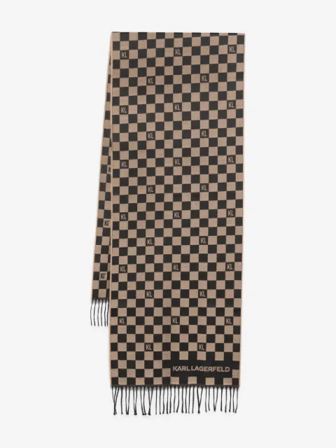 Karl Lagerfeld check-pattern fringed scarf