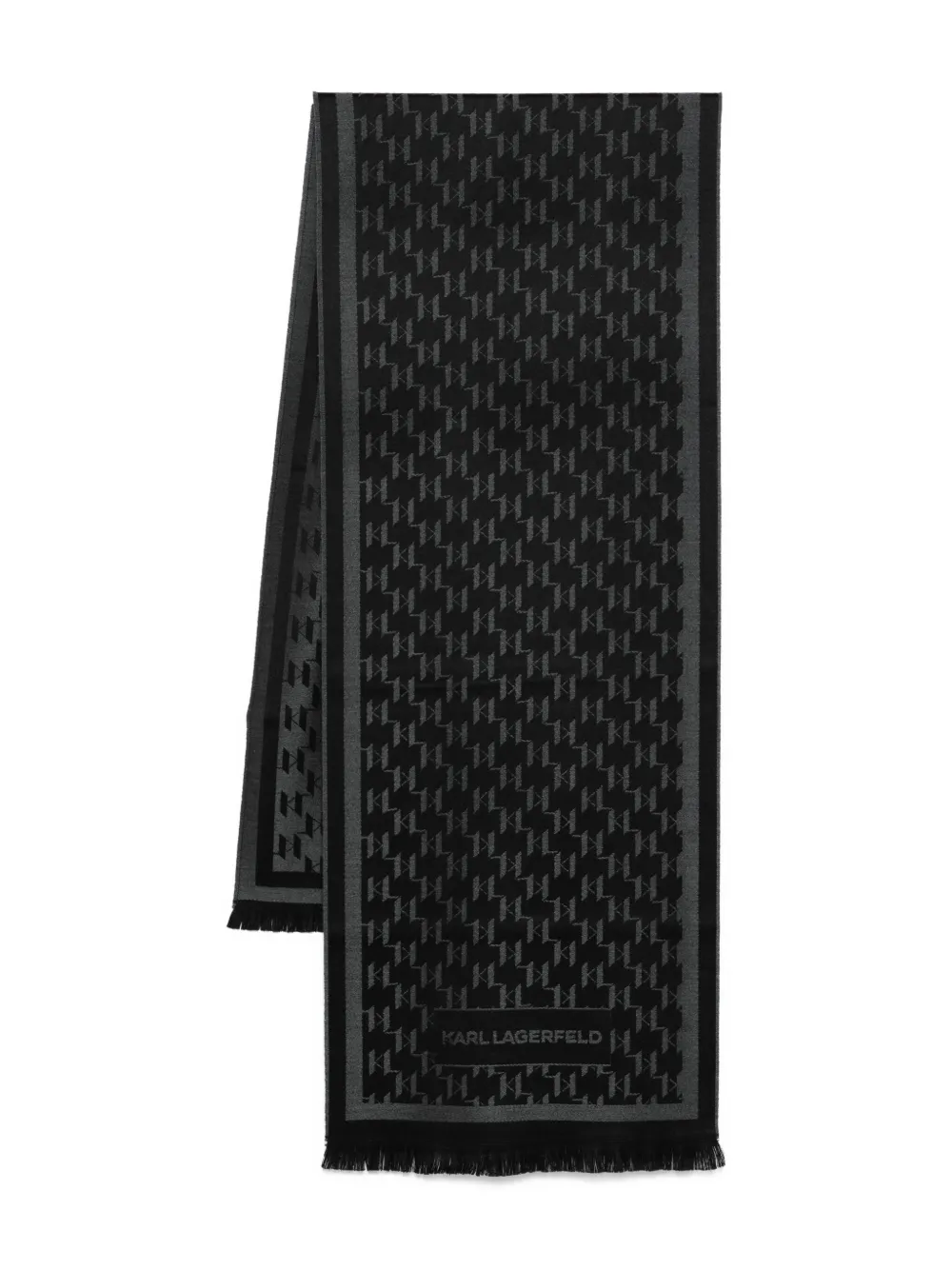 Karl Lagerfeld Monogram Wool-blend Scarf In Black