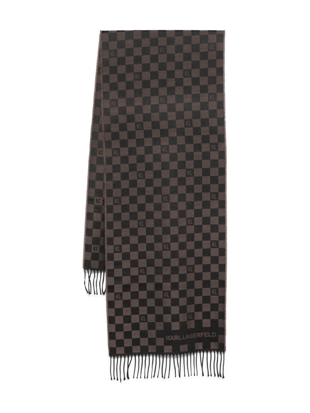 Karl Lagerfeld Checked-pattern Fringed-edges Scarf In Brown