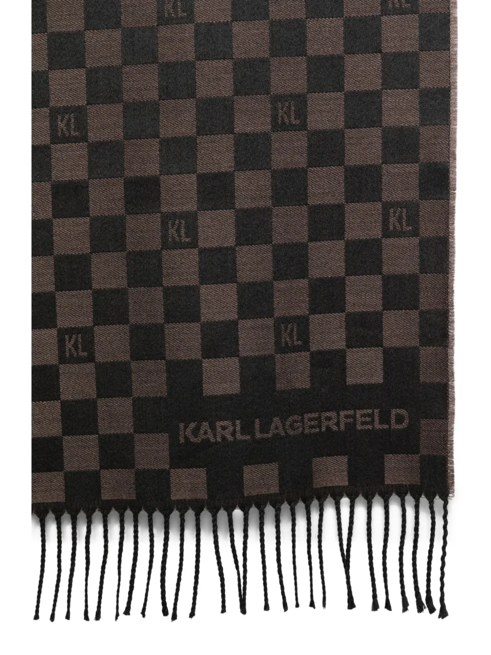 Karl Lagerfeld checked-pattern fringed-edges scarf - Zwart