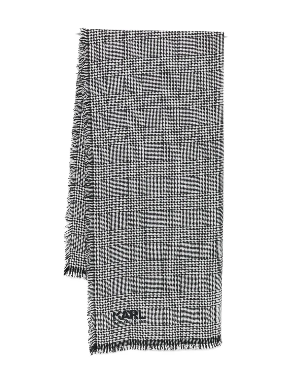 Karl Lagerfeld Houndstooth-check Wool Scarf In Gray
