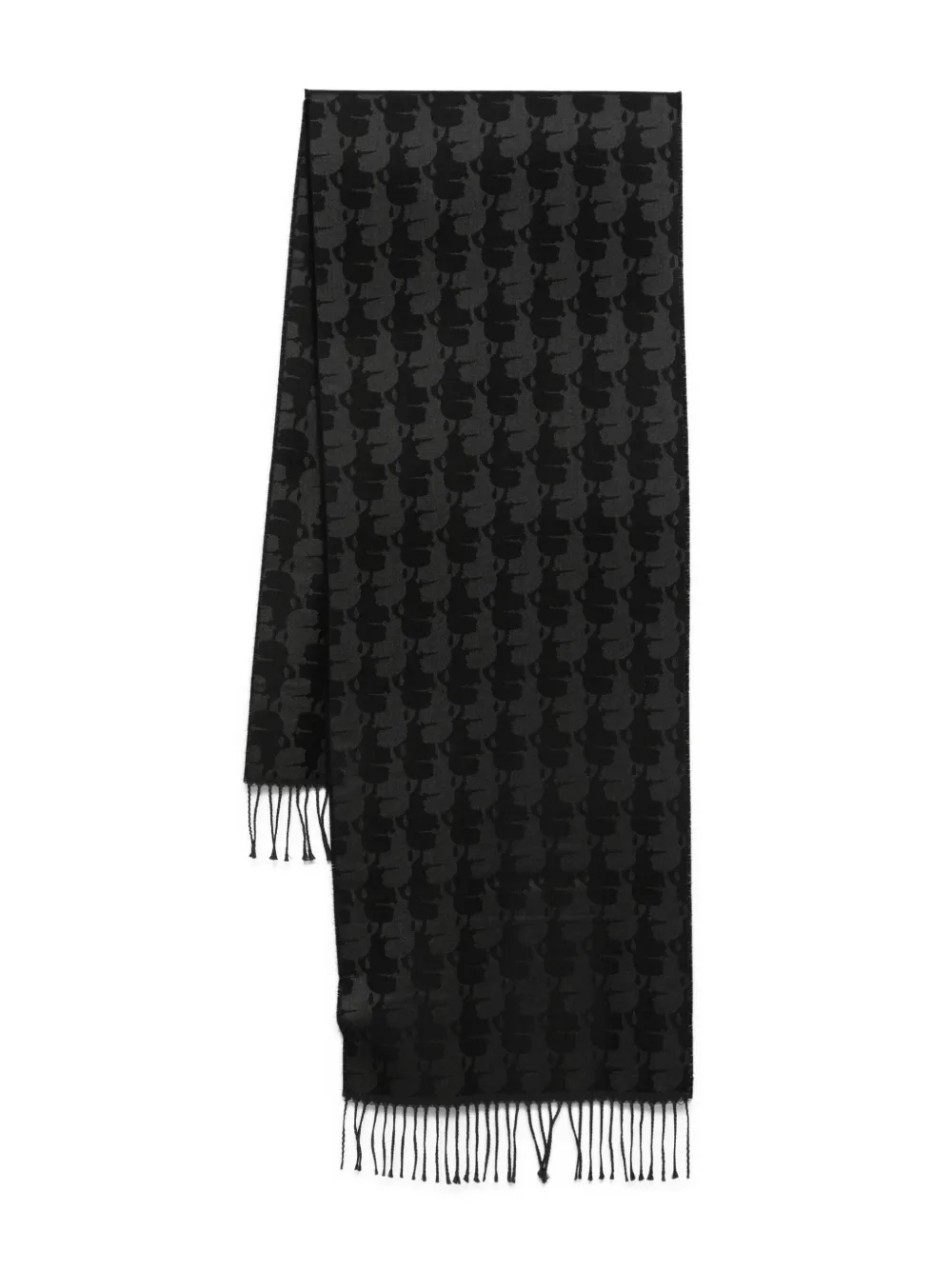 Karl Lagerfeld Patterned Fringe Scarf In Black