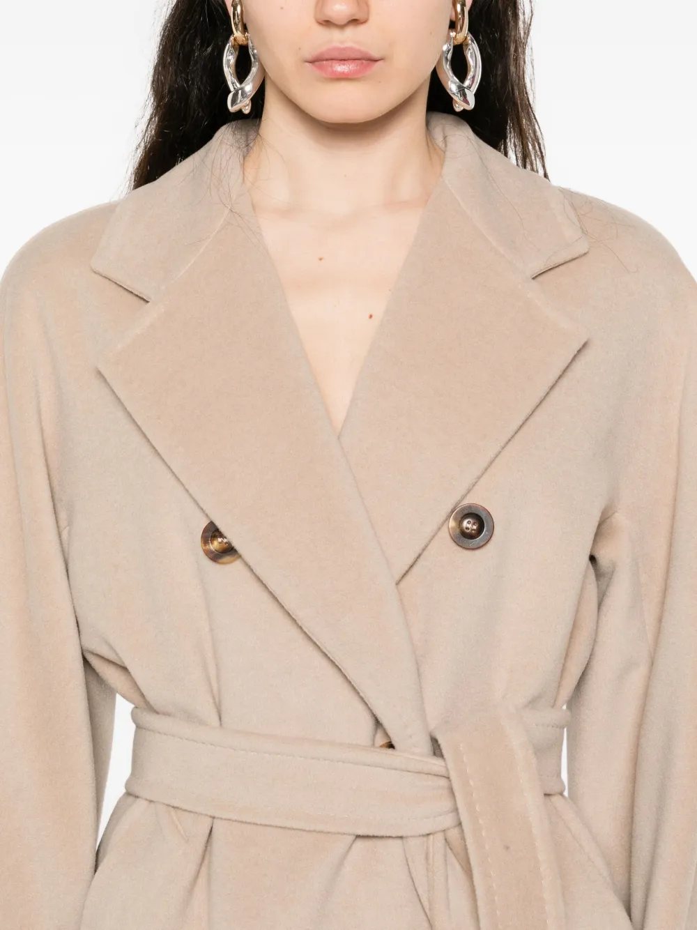 Max Mara Jas met ceintuur en dubbele rij knopen Bruin