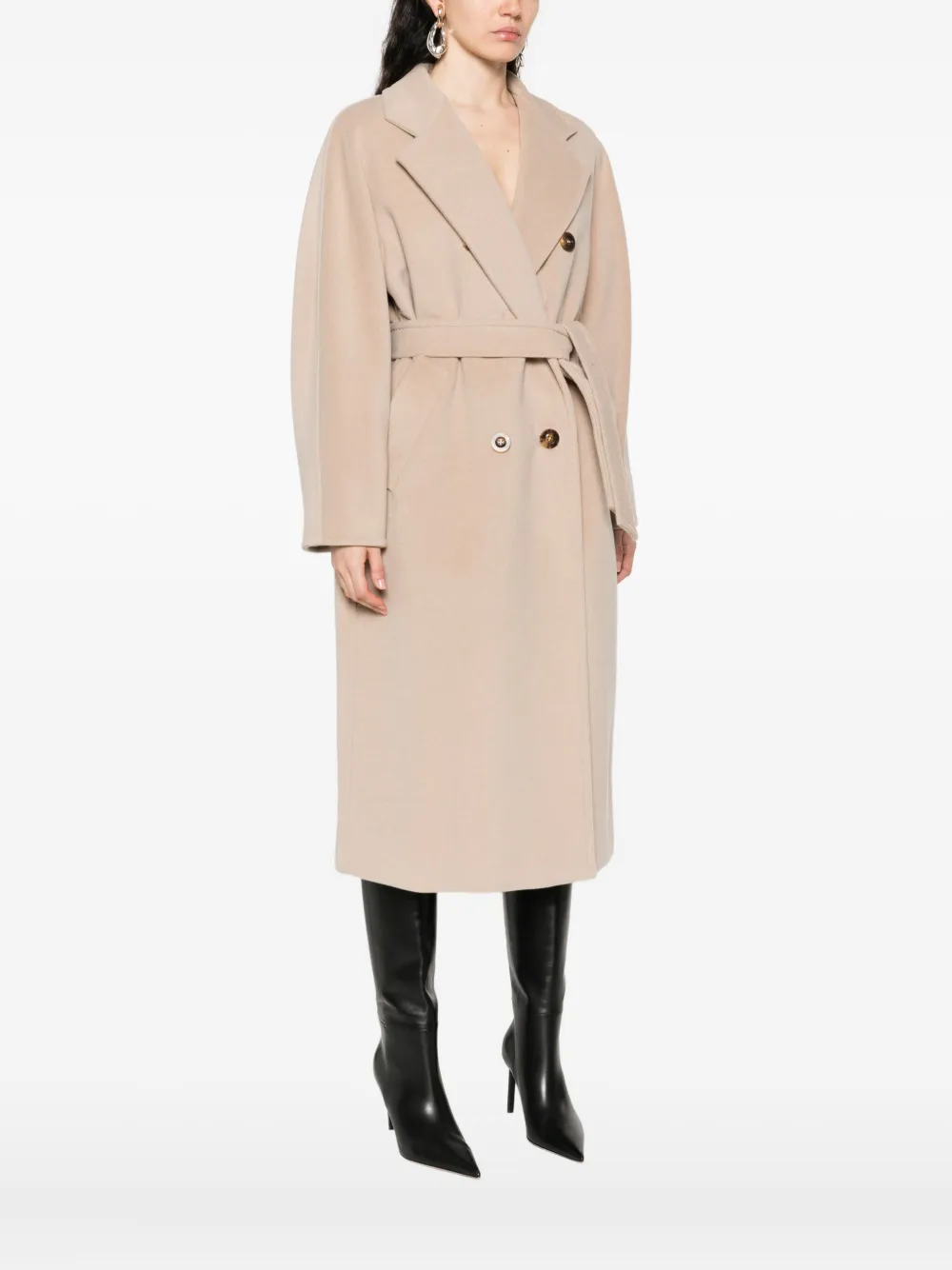 Max Mara Jas met ceintuur en dubbele rij knopen Bruin