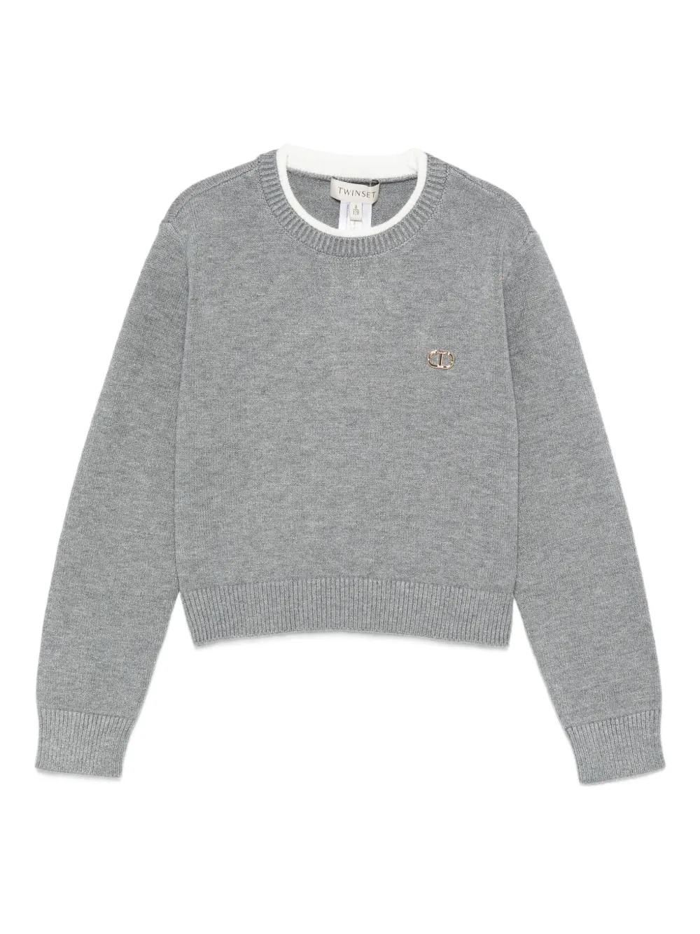 TWINSET Kids Trui met logoplakkaat en ronde hals Grijs