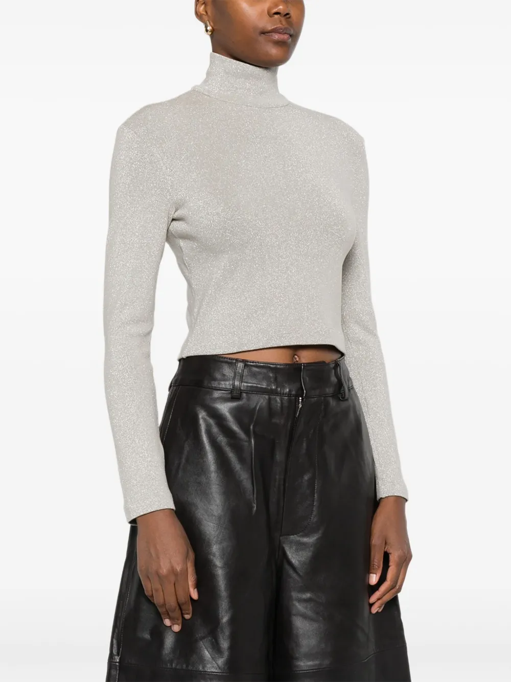  Ralph Lauren Collection Glitter Turtleneck Top - Neutrals 
