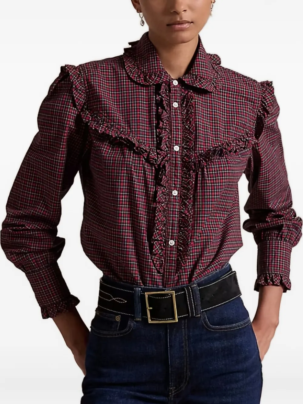 Polo Ralph Lauren ruffled checked shirt - レッド Polo Ralph Lauren ruffled checked shirt - レッド