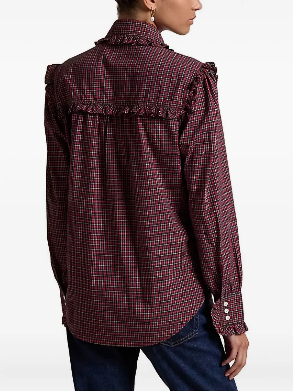 Polo Ralph Lauren Geruite blouse met ruches Rood