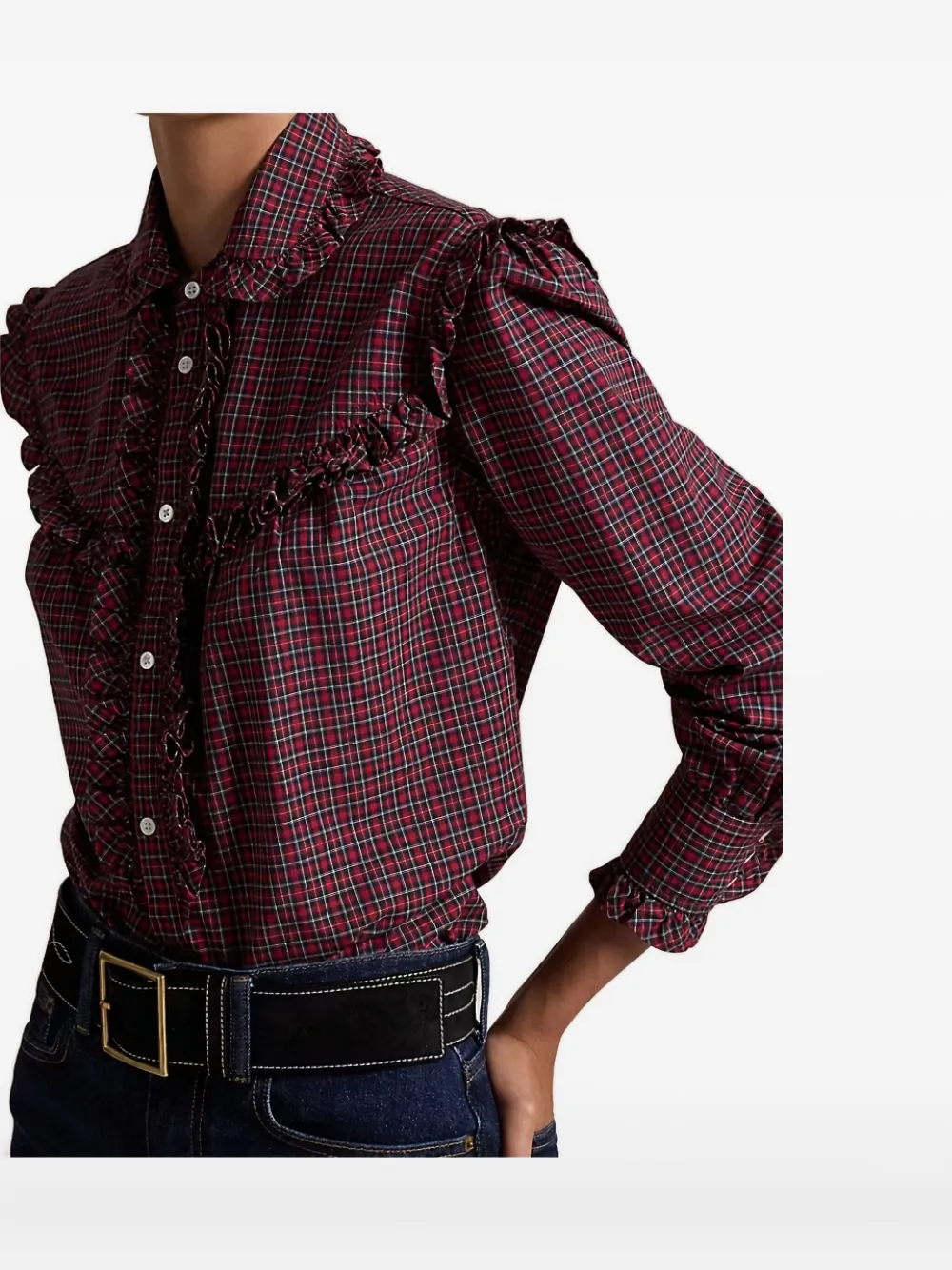 Polo Ralph Lauren Geruite blouse met ruches Rood