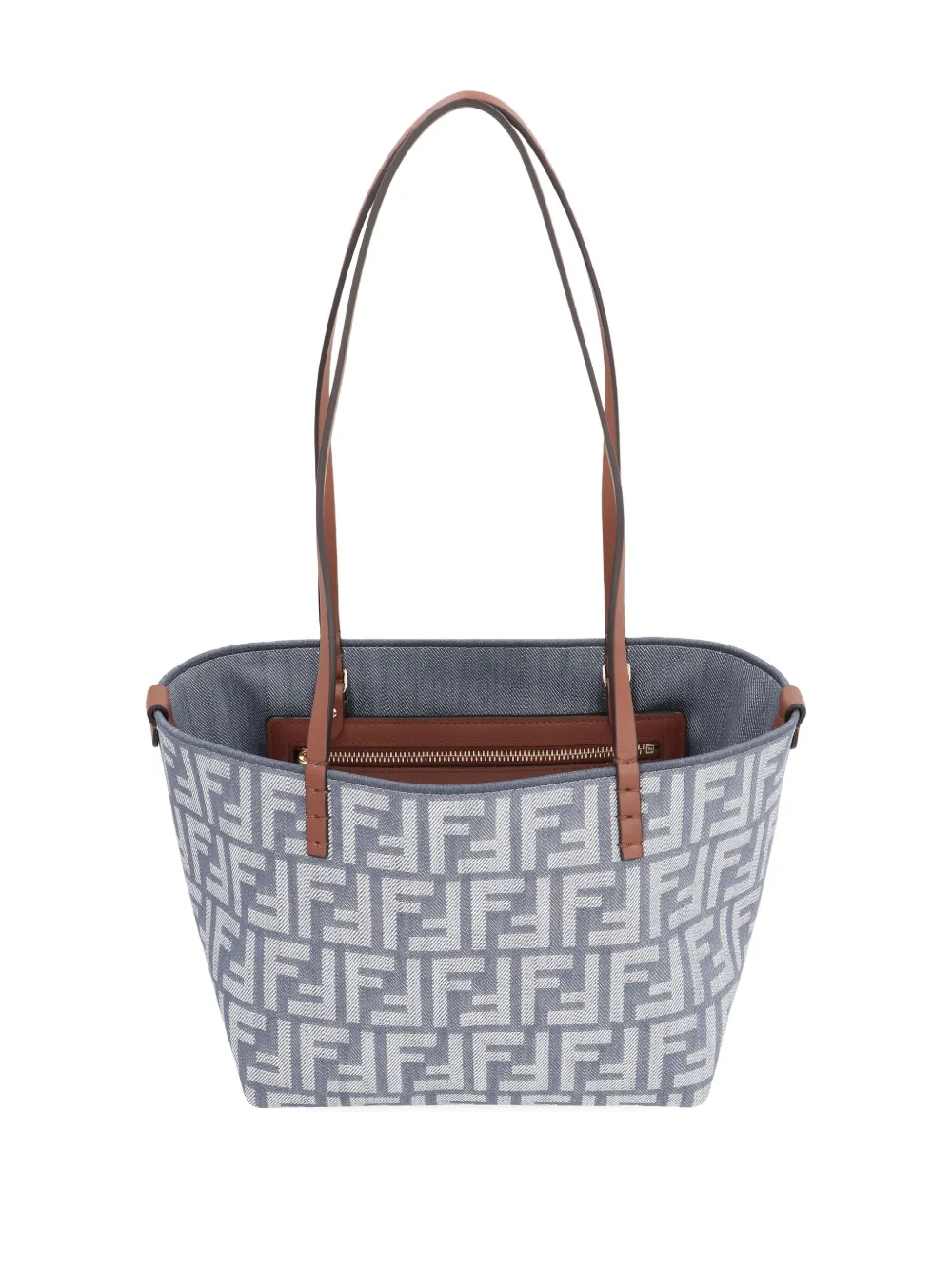 FENDI small Roll FF-logo leather-handle tote bag Blauw