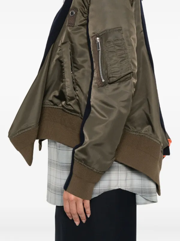 Sacai knitted-panel Bomber Jacket | Brown | FARFETCH