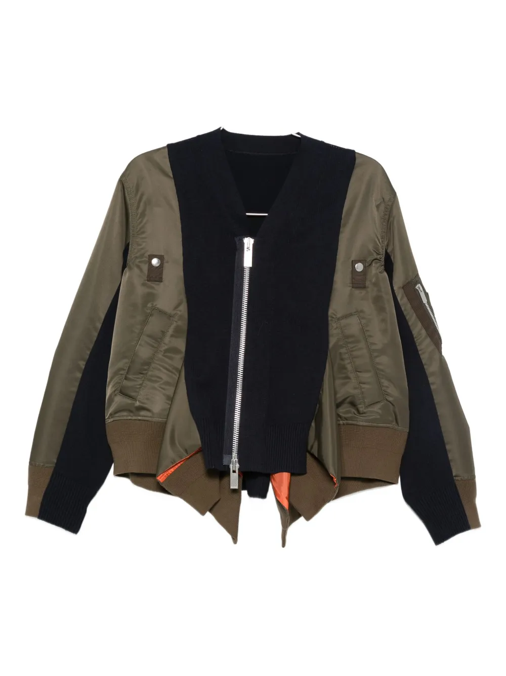 Sacai Knitted-panel Bomber Jacket In Brown