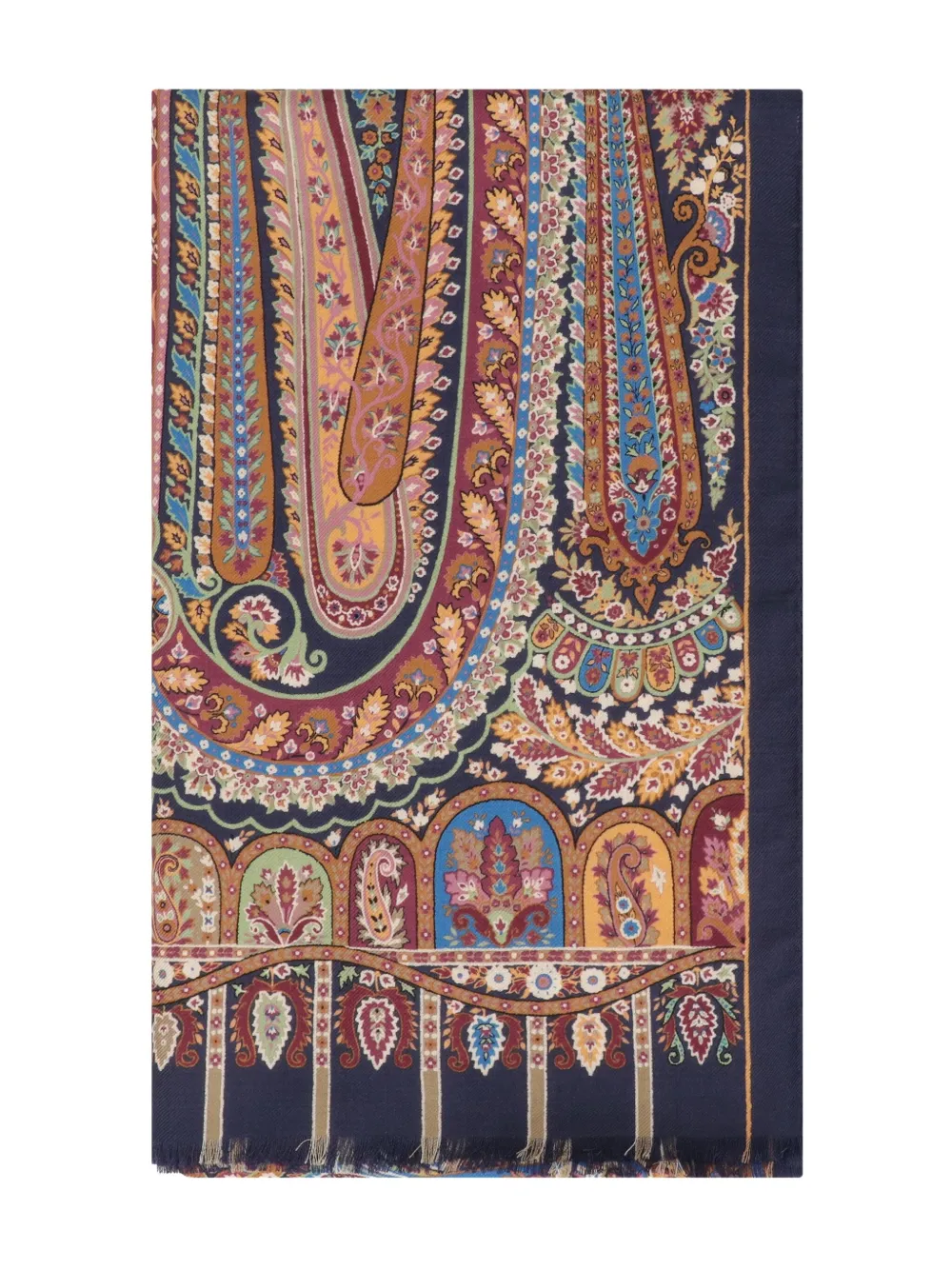 ETRO paisley fringed scarf Blauw