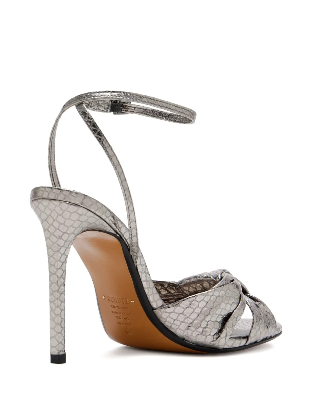 Schutz 100mm knotted snakeskin pumps Silver