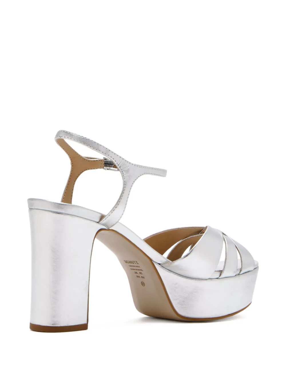 Schutz 105mm sandalen met plateauzool en gekruiste bandjes Zilver