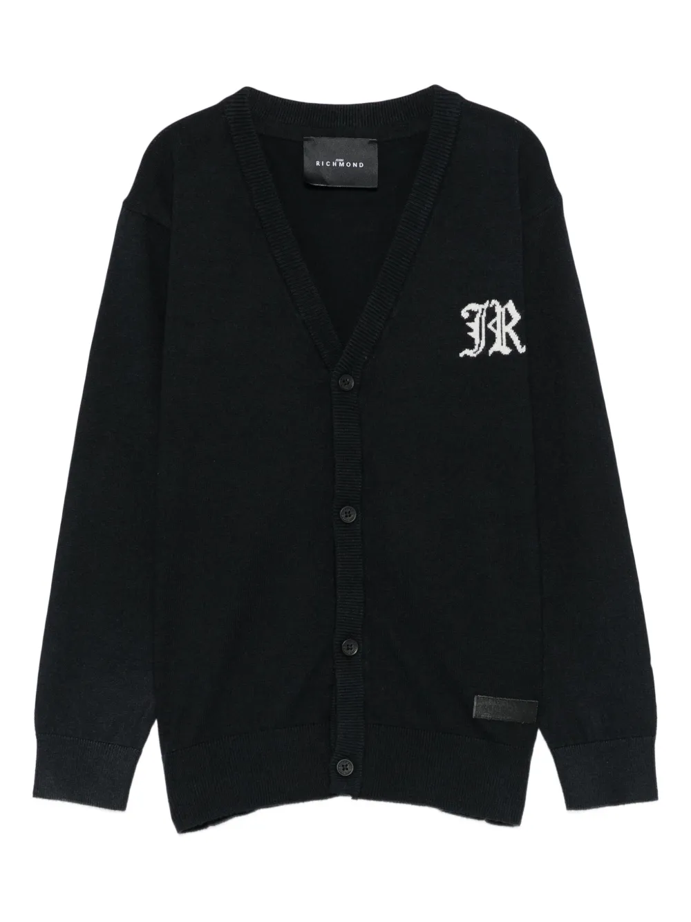 John Richmond Junior intarsia knit-logo cardigan Blauw