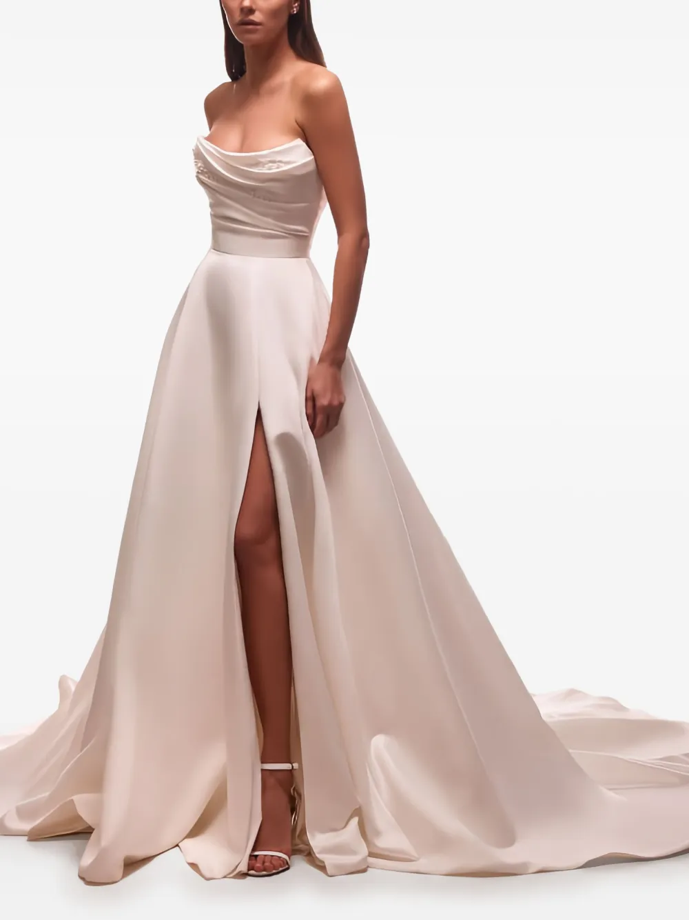 Milla Nova draped embellished-bodice asymmetric bridal dress | Neutrals | Image 1