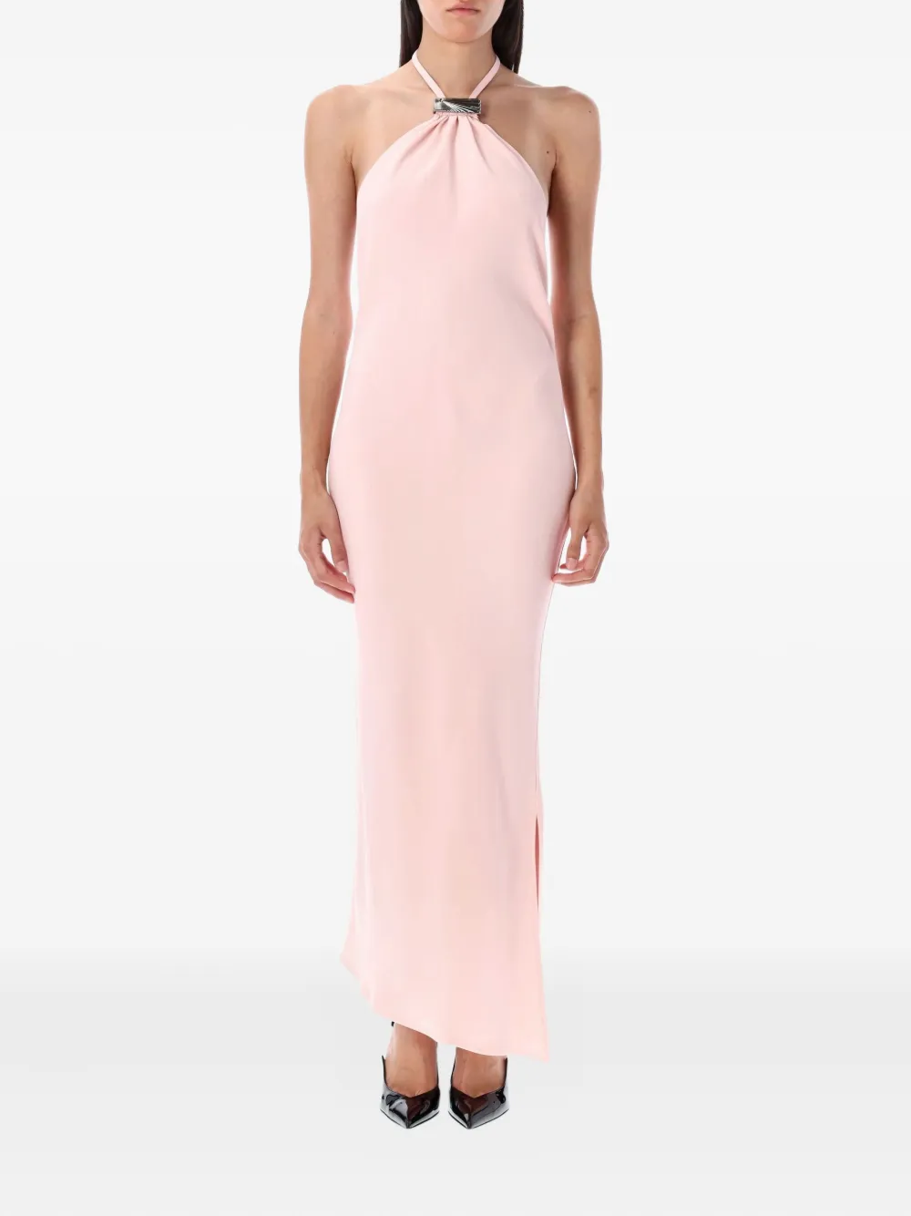 The Attico halter-neck clasp maxi dress Roze