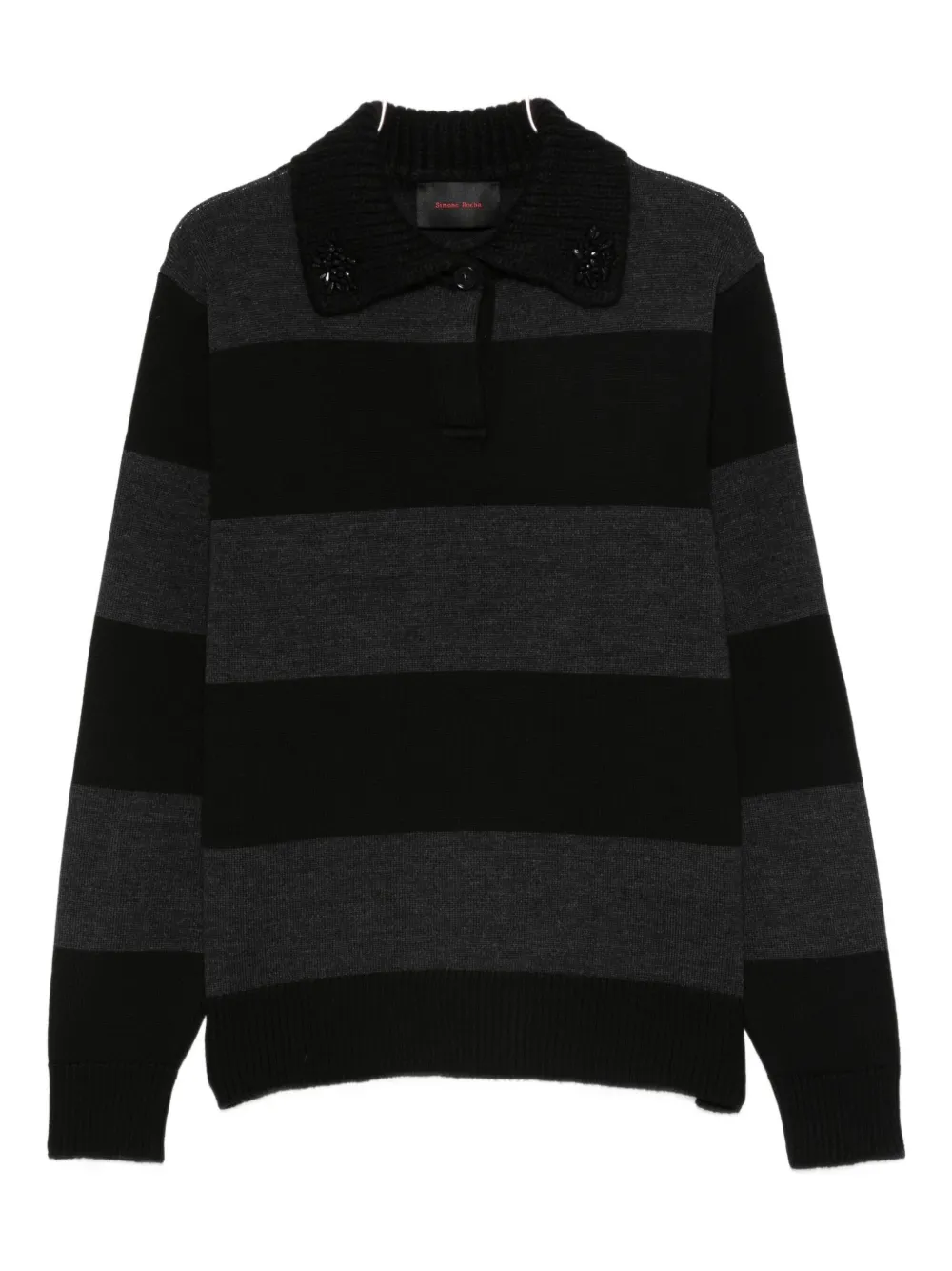 Simone Rocha Mens Embellished Fuzzy Collar Rugby Jumper In Black