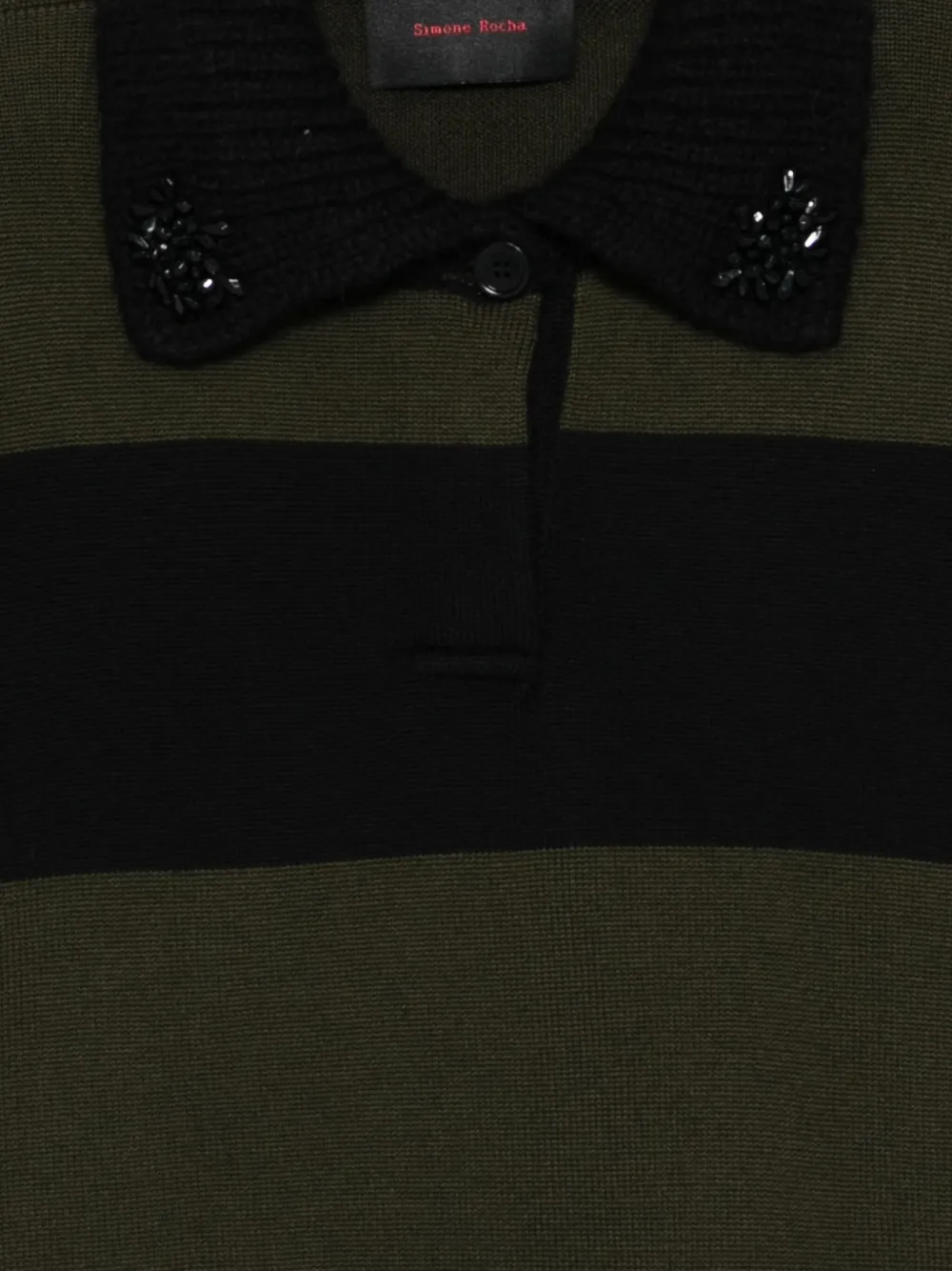 Simone Rocha Striped Embellished-collar Polo Shirt In Green