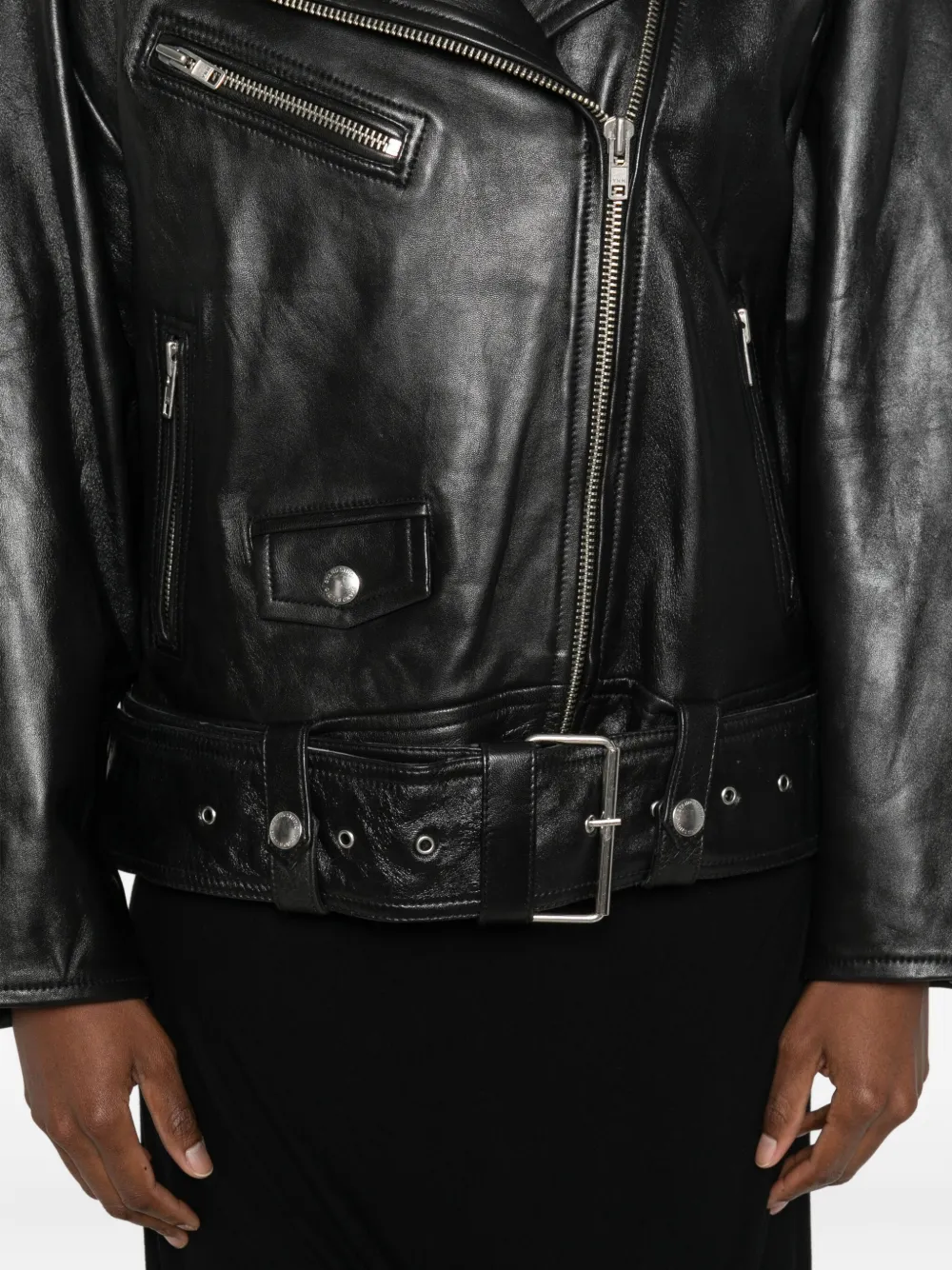 STAND STUDIO Leren jack met rits Zwart