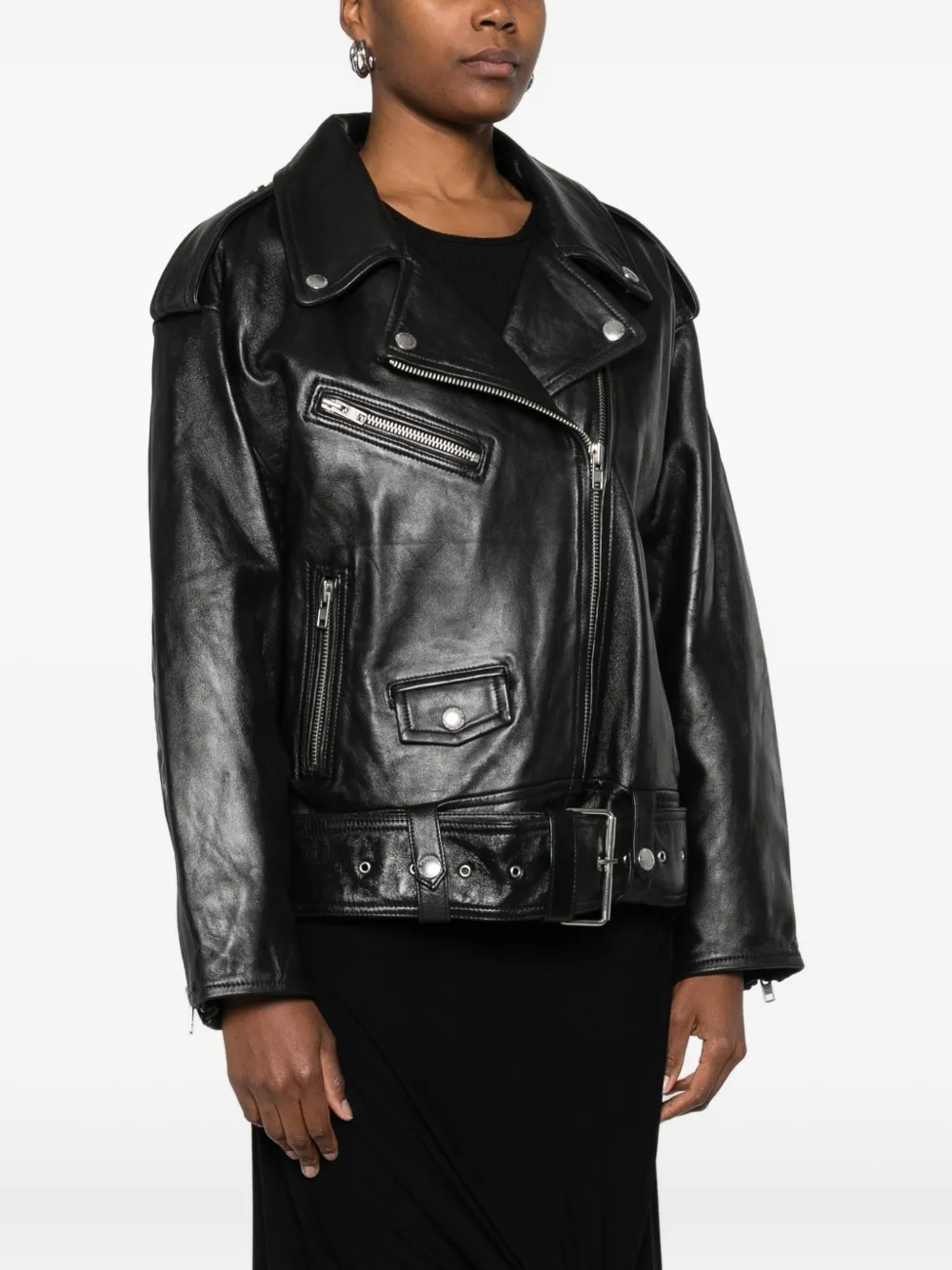 STAND STUDIO Leren jack met rits Zwart