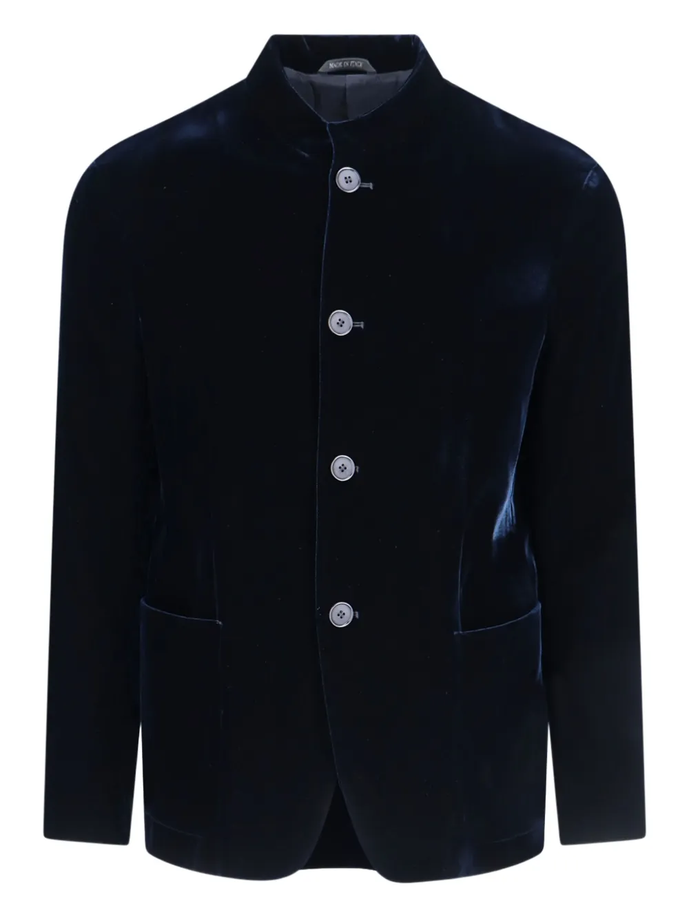Giorgio Armani velvet mandarin-collar blazer Blauw