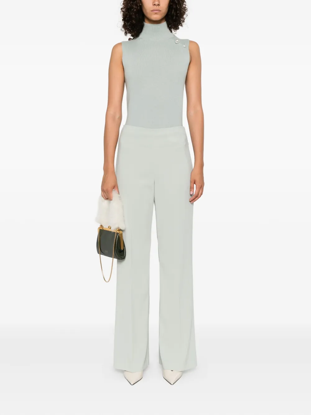 Alberta Ferretti pearl-embellished high-neck top Groen