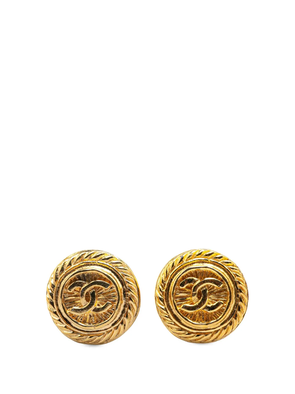 CHANEL Pre-Owned 1970-1980 Gold Plated CC Round Clip On Earrings CHANEL Pre-Owned 1970-1980 Gold Plated CC Round Clip On Earrings