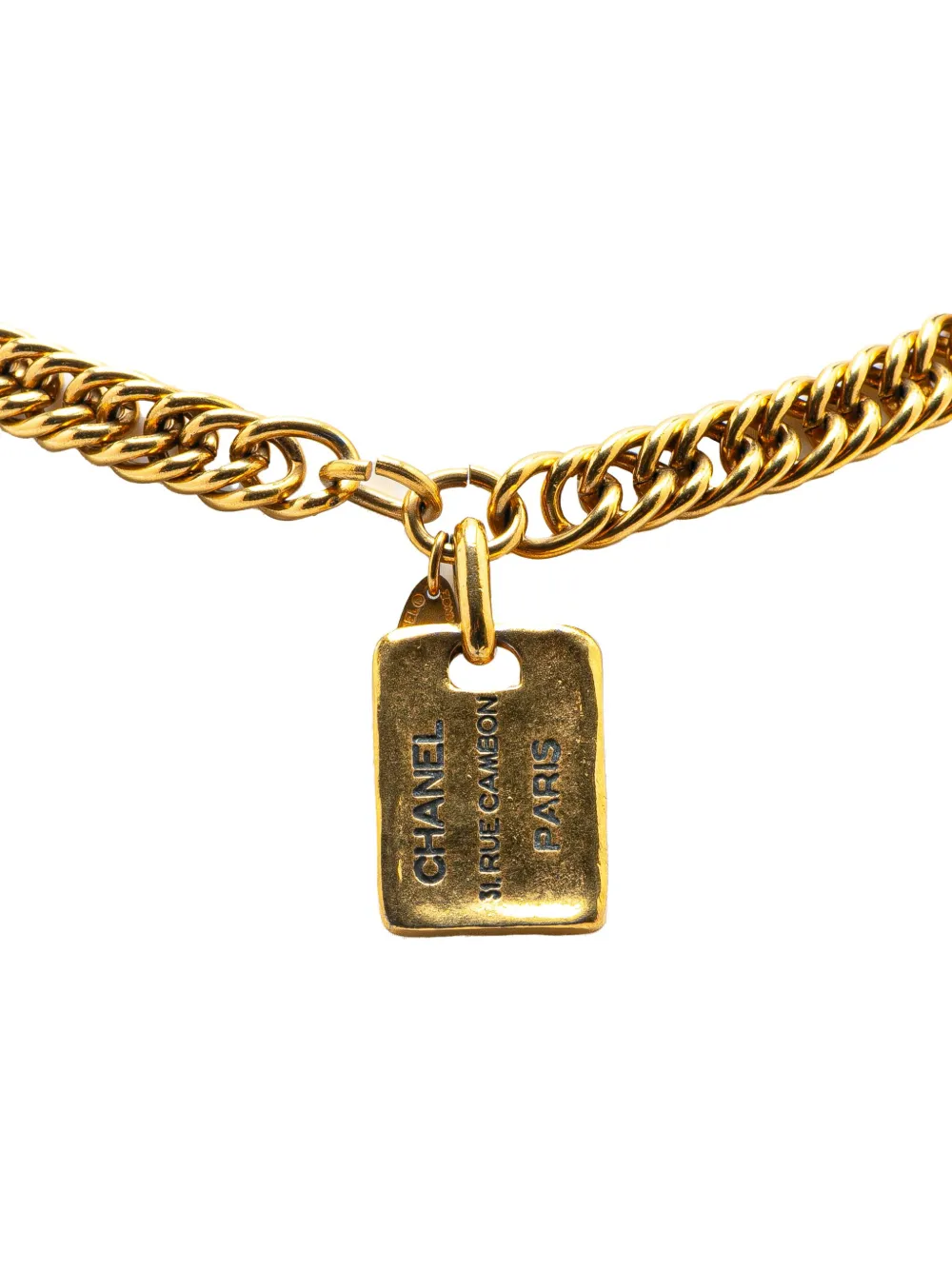 CHANEL Pre-Owned 1970-1980 Gold Plated 31 Rue Cambon Dog Tag Pendant CHANEL Pre-Owned 1970-1980 Gold Plated 31 Rue Cambon Dog Tag Pendant