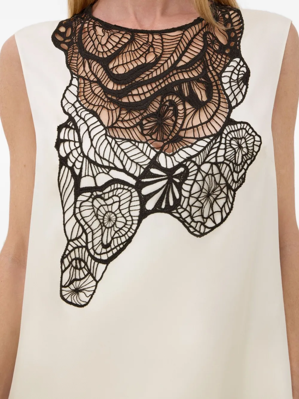 LouLou de Saison Mouwloze blouse met kanten applicatie Wit