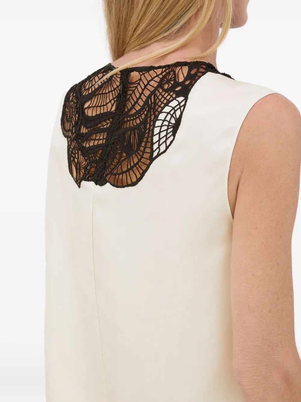 LouLou de Saison Mouwloze blouse met kanten applicatie Wit
