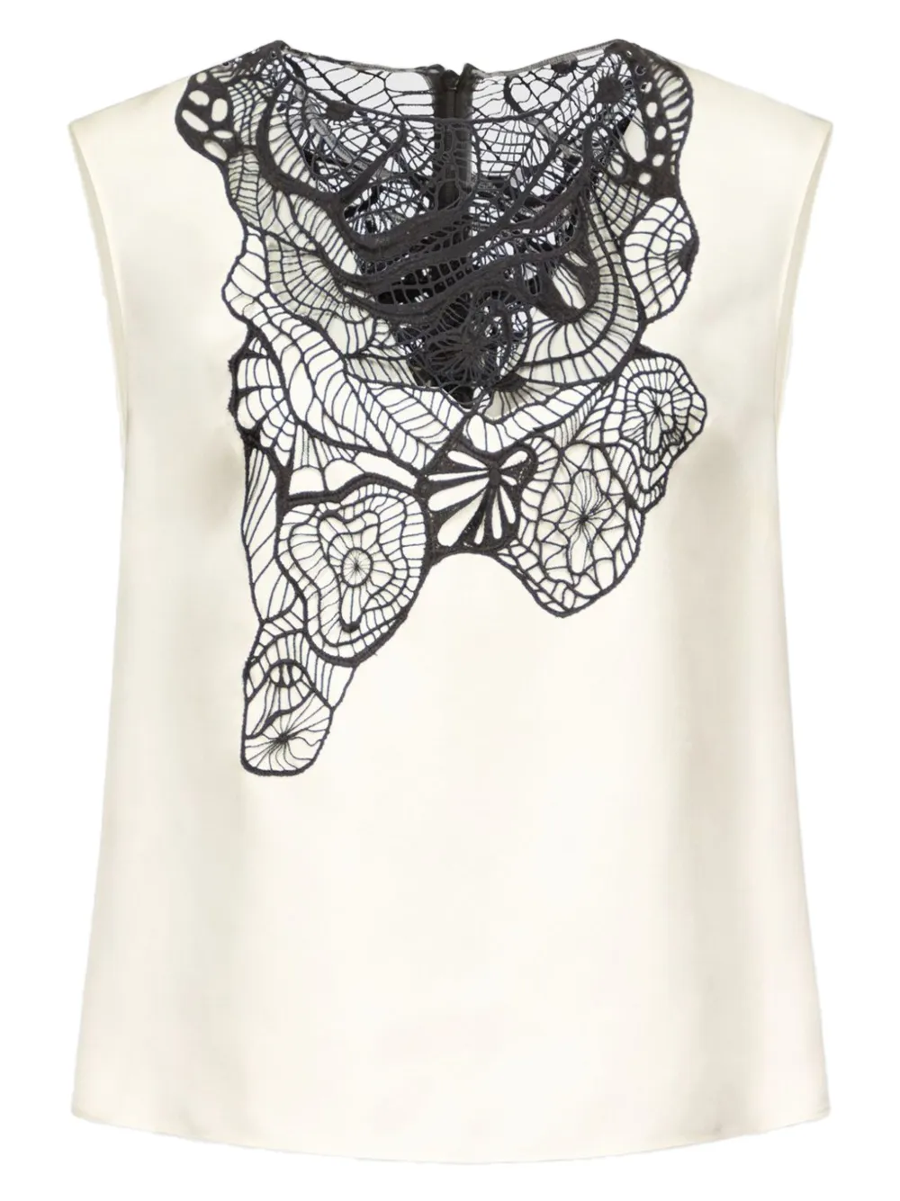 LouLou de Saison Mouwloze blouse met kanten applicatie Wit