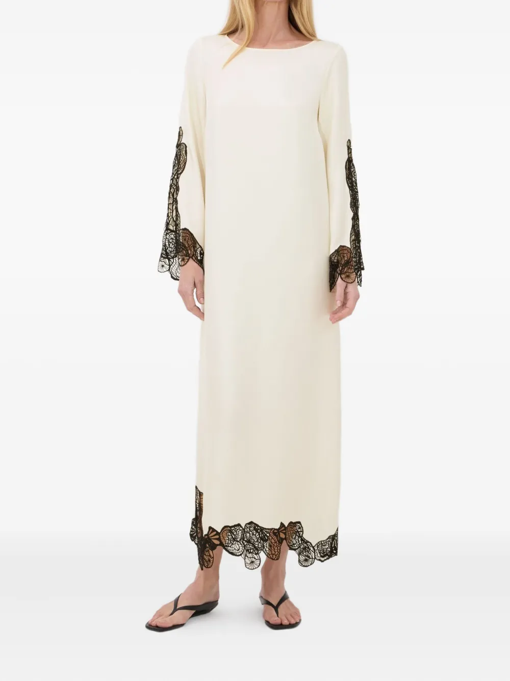 LouLou de Saison Asymmetrische jurk met afwerking van kant en lange mouwen Wit