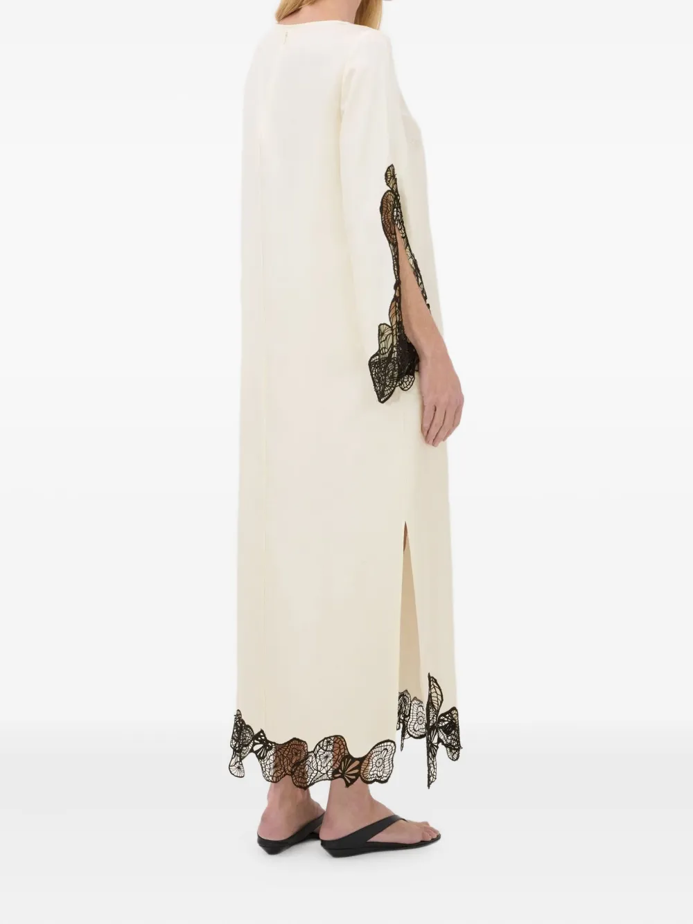 LouLou de Saison Asymmetrische jurk met afwerking van kant en lange mouwen Wit