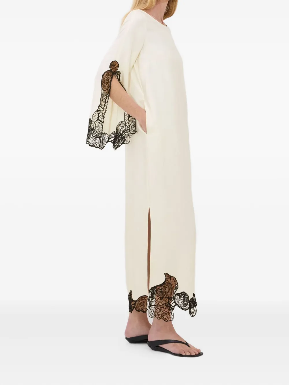 LouLou de Saison Asymmetrische jurk met afwerking van kant en lange mouwen Wit