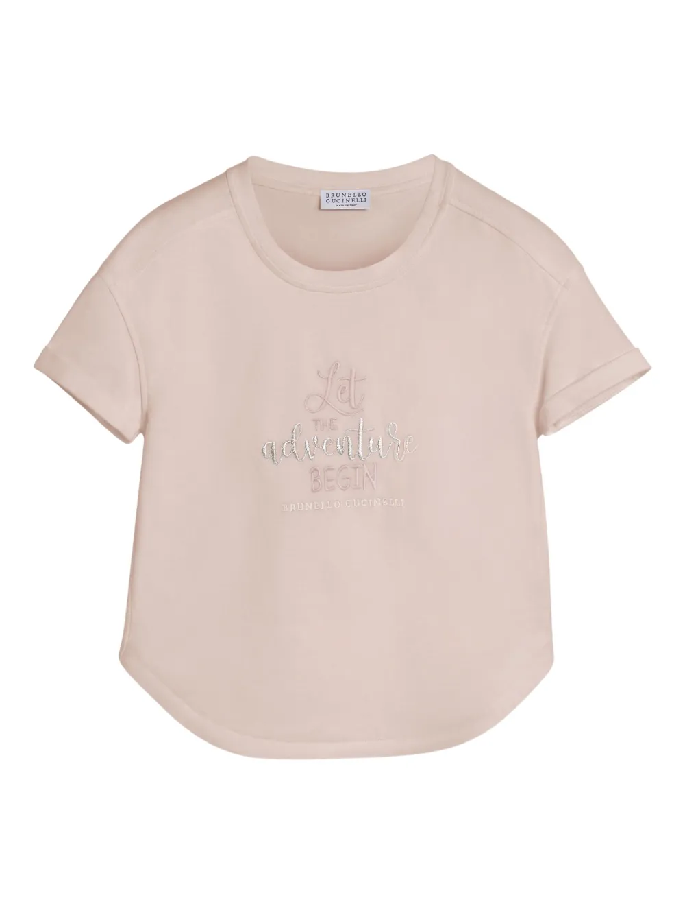 Brunello Cucinelli Kids slogan-embroidered T-shirt Roze
