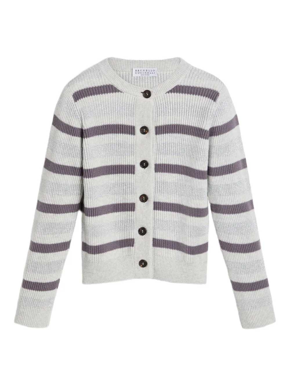 Brunello Cucinelli Kids striped cotton-blend cardigan Grijs