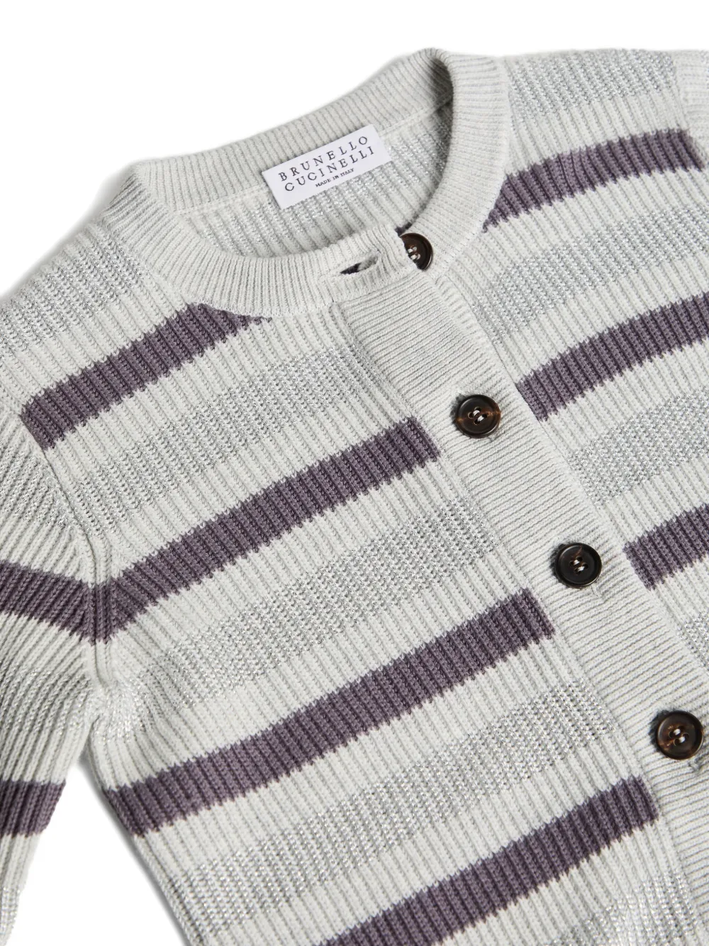 Brunello Cucinelli Kids striped cotton-blend cardigan Grijs