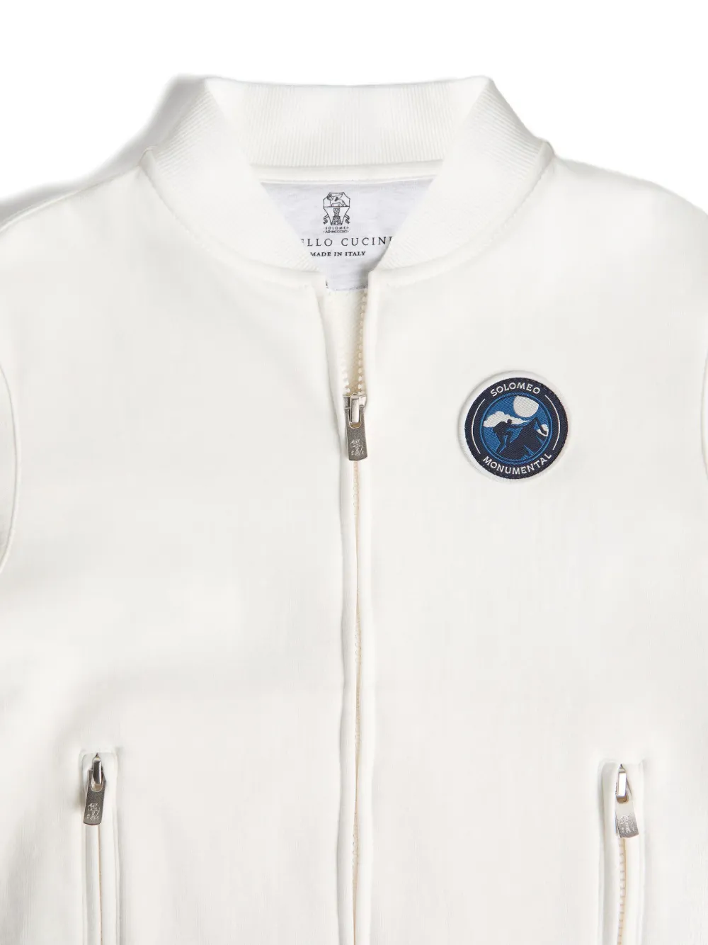 Brunello Cucinelli Kids logo-patch bomber jacket Wit