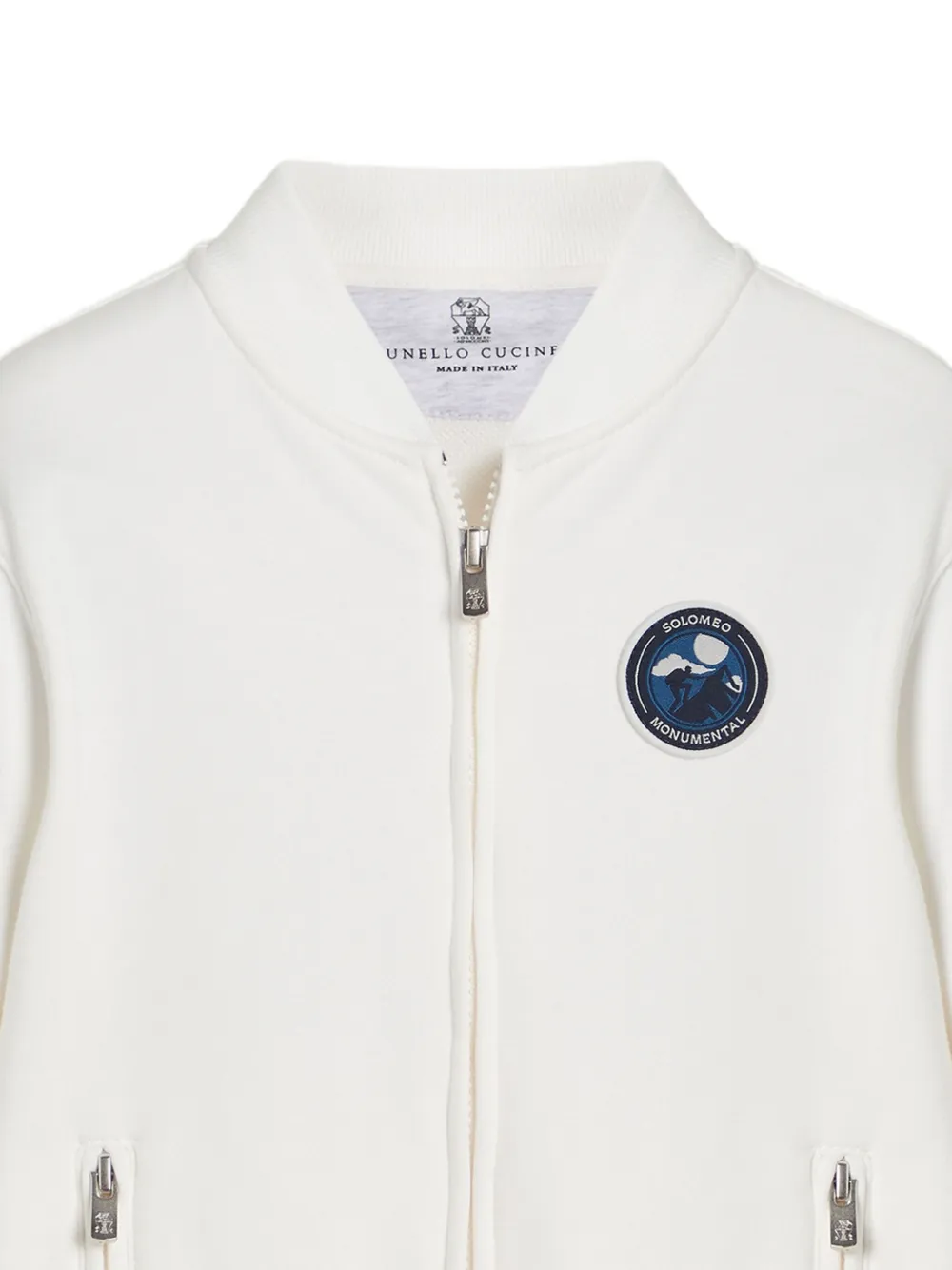 Brunello Cucinelli Kids logo-patch bomber jacket Wit