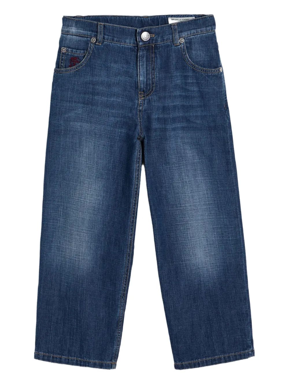 Brunello Cucinelli Kids logo-patch jeans Blauw
