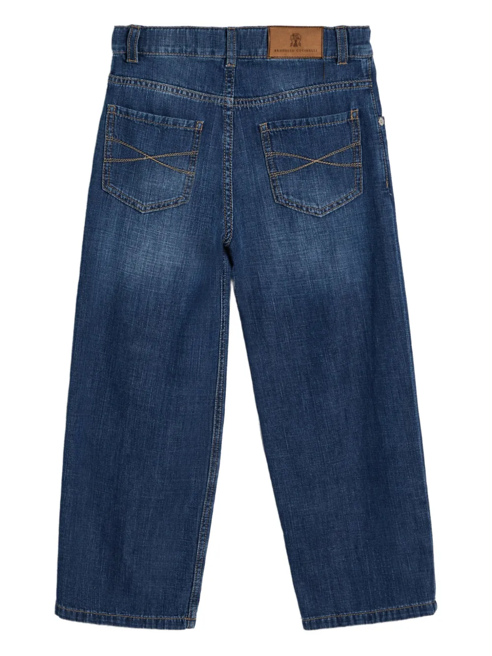 Brunello Cucinelli Kids logo-patch jeans Blauw
