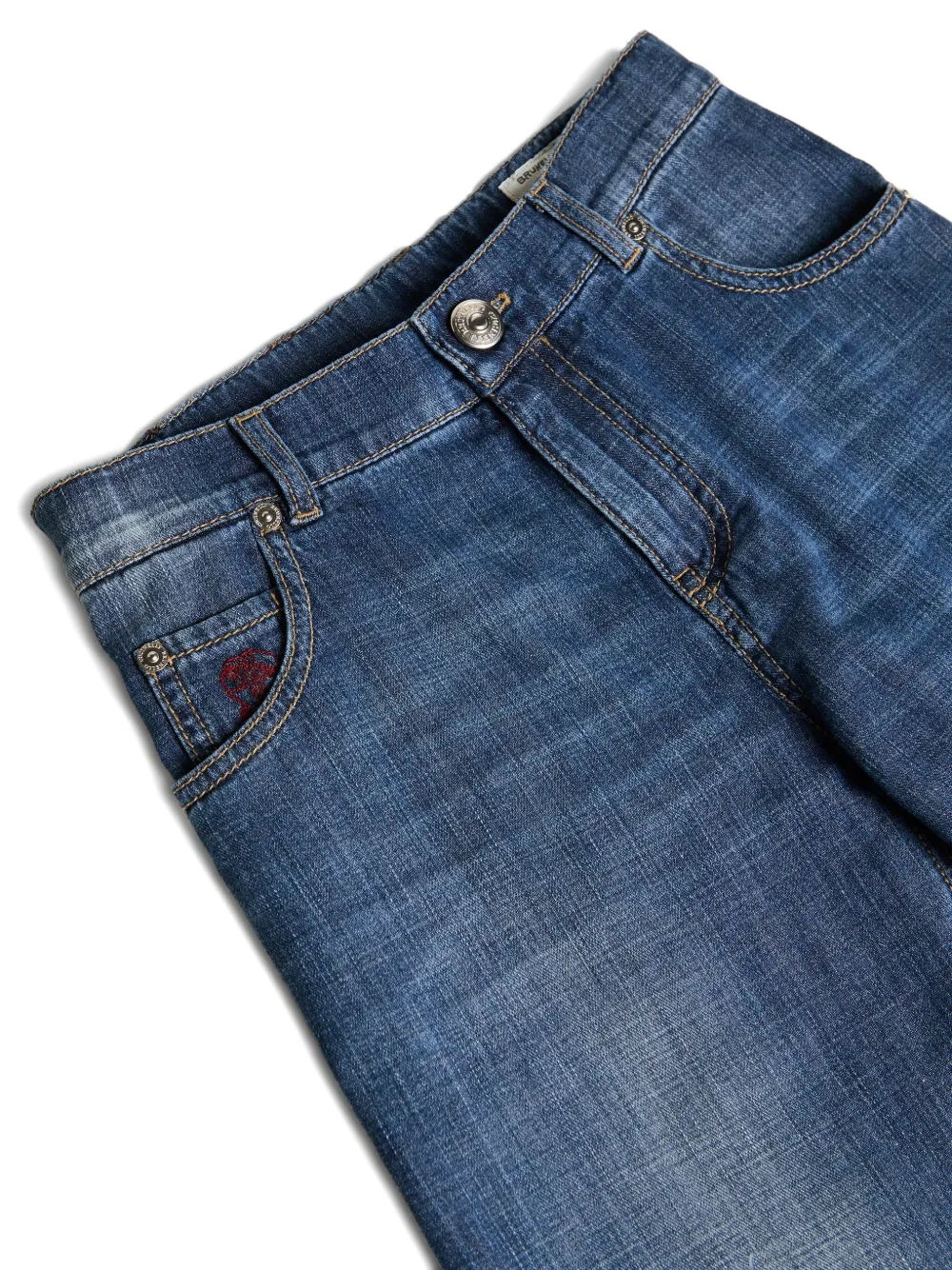 Brunello Cucinelli Kids logo-patch jeans Blauw
